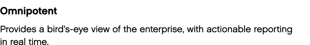Omnipotent Provides a bird s-eye view of the enterprise, with actionable reporting in real time 